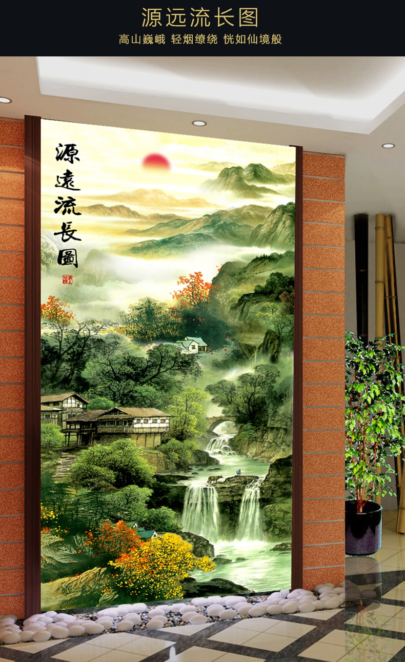 自粘壁纸玻璃门背景墙贴画玄关过道装饰画3d立体壁画山水画风水画居家