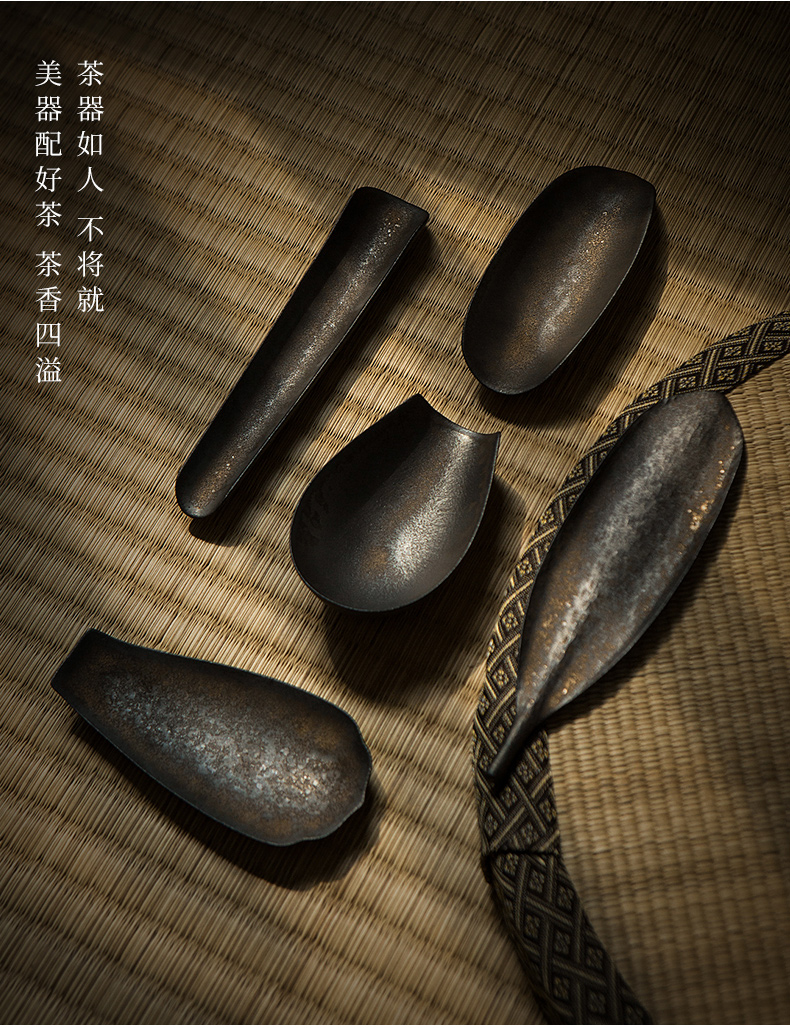 木笙玩物陶瓷茶则日式功夫茶具茶匙茶叶勺茶道配件茶拨茶铲鎏金釉鎏金