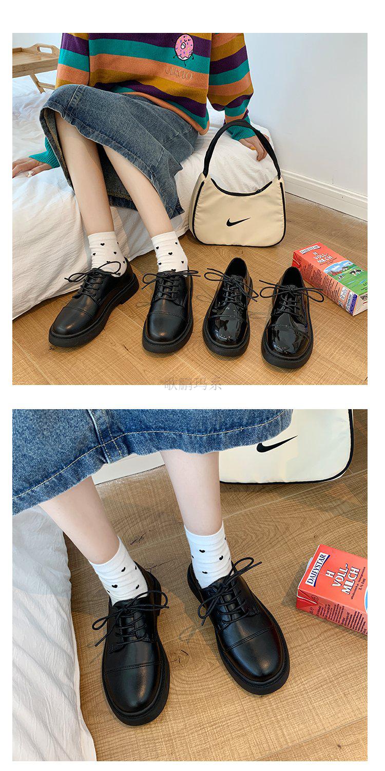 初中女生黑皮鞋生黑色小皮鞋校服合唱表演出鞋女孩公主系带休闲单鞋大