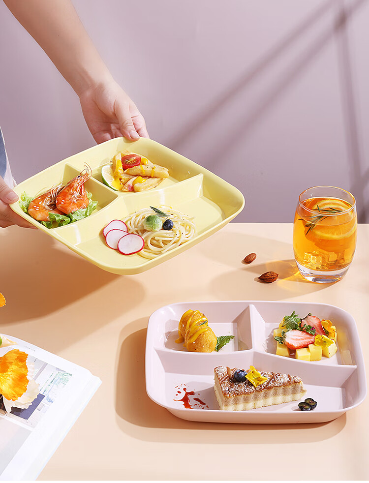 奢厨方形三格餐盘家用快餐盘减脂盘分隔盘塑料盘可微波炉加热食堂饭盘