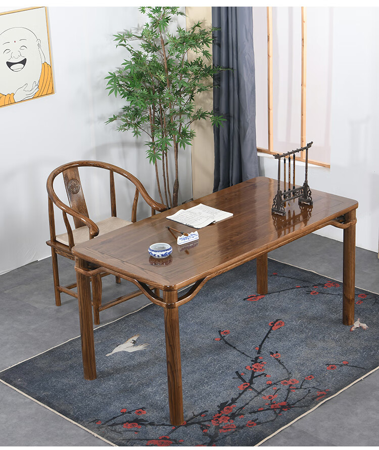 中式毛笔书法桌实木书画桌绘画书桌榆木仿古画案简约练字写字台18米