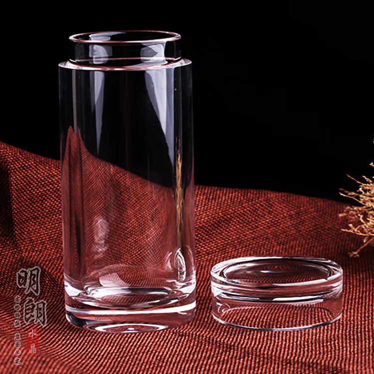 天然水晶杯天然水晶纯茶杯带盖水杯个人杯主人杯喝茶杯子直筒杯花茶杯