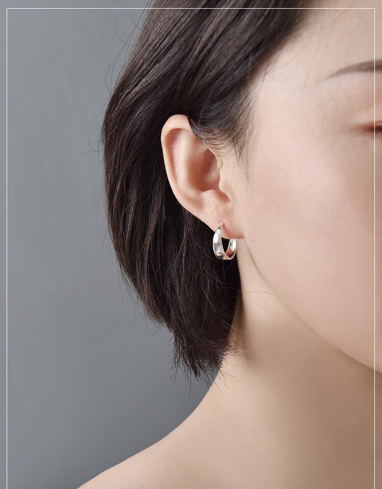 中老年人耳环女999足银耳圈送妈妈奶奶耳饰光面银耳坠耳扣 ( 宽5mm