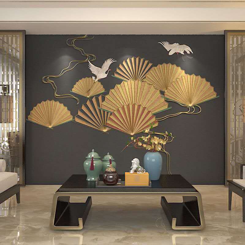 8d立体电视背景墙壁纸3d梅花浮雕影视墙布壁画6d中式客厅山水墙纸 02