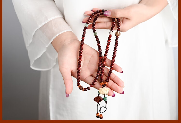 小叶紫檀脖挂中国风手机挂绳木质小叶紫檀长款挂脖莲花手工编制挂链