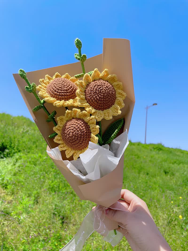 手工花制作材料diy手工向日葵花束毛线钩针编织仿真花材料包成品母亲