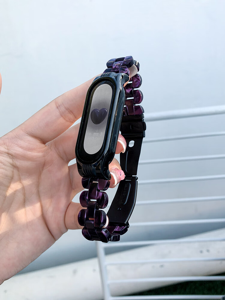 适用小米手环5腕带小米手环6表带34nfc版透明三珠树脂智能运动替换带