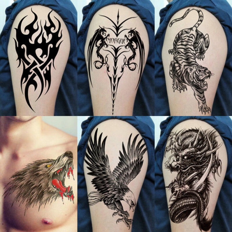 贝佳淑新品纹身贴花臂水半臂纹身贴男胸口狼头虎头飞鹰手臂图腾仿真