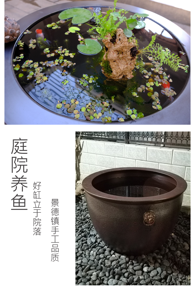 陶瓷鱼缸特大号客厅摆件庭院老式大缸荷花缸养鱼盆阳台金鱼缸 双狮镇