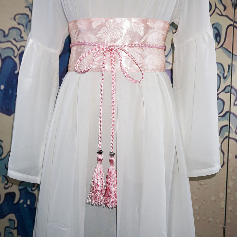 汉服腰封国风青年腰饰汉风金银丝米黄色金色流苏8厘米宽度全长220厘米