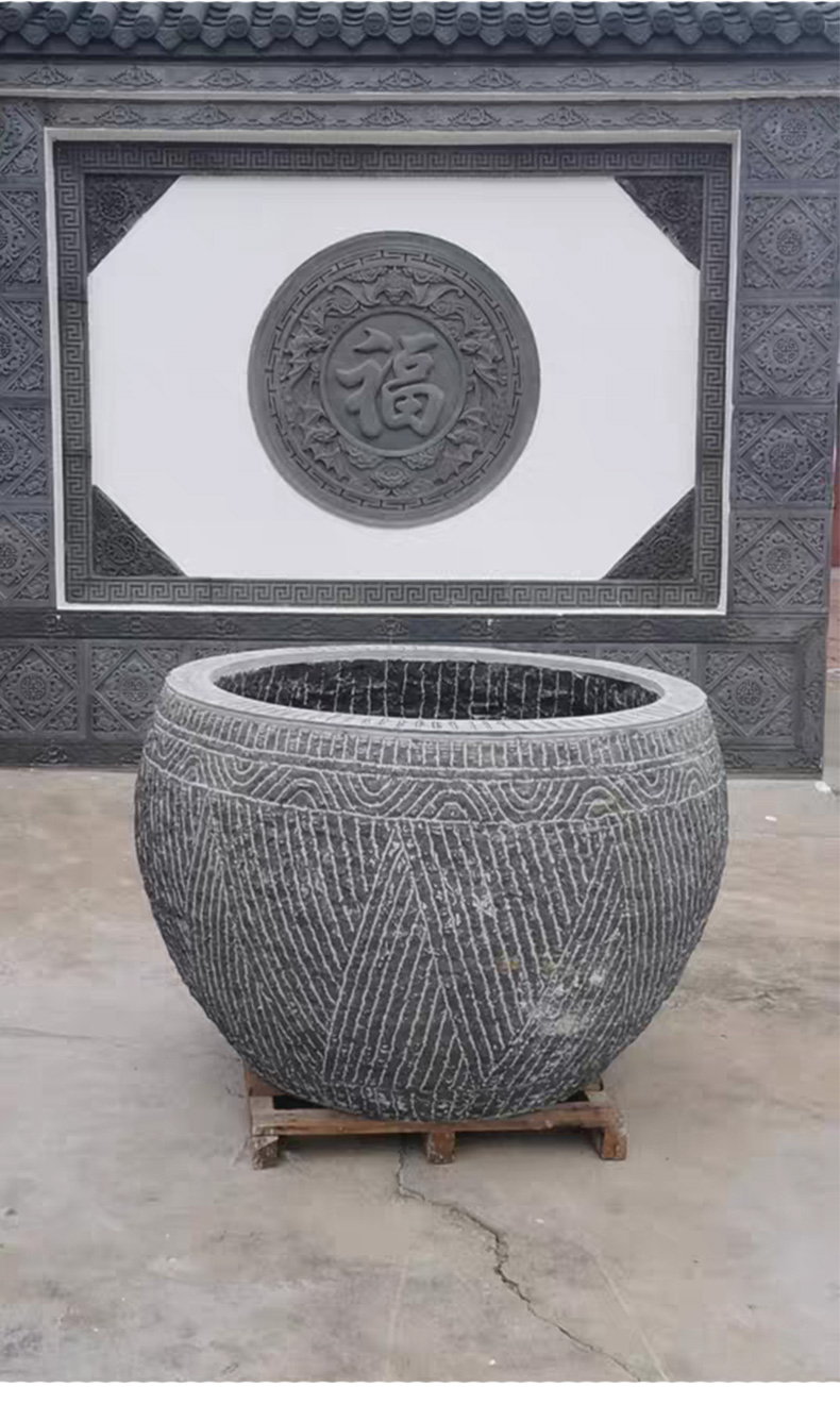 纤雅洁石雕鱼缸青石花盆仿古水缸手工石盆庭院石缸石头圆缸定做养鱼