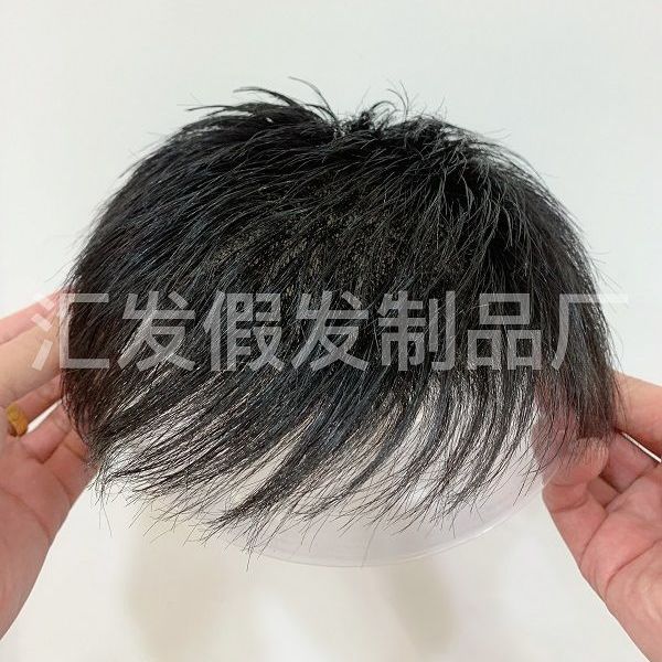 全手织男生自然假发片生物头皮秃顶补发递针透气轻薄真发仿真头皮 16*