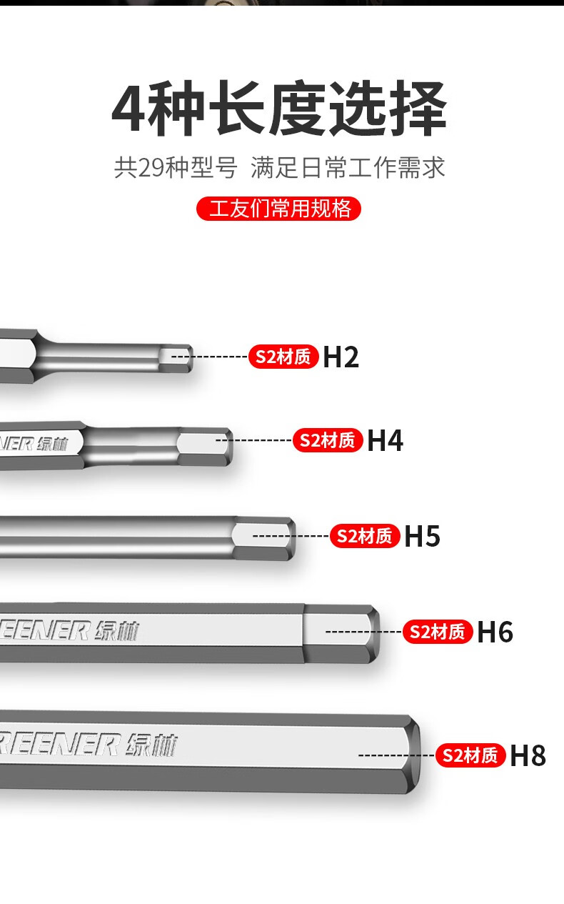 绿林内六角批头套装电动螺丝刀批头电动起子头强磁套装电钻电披头组套