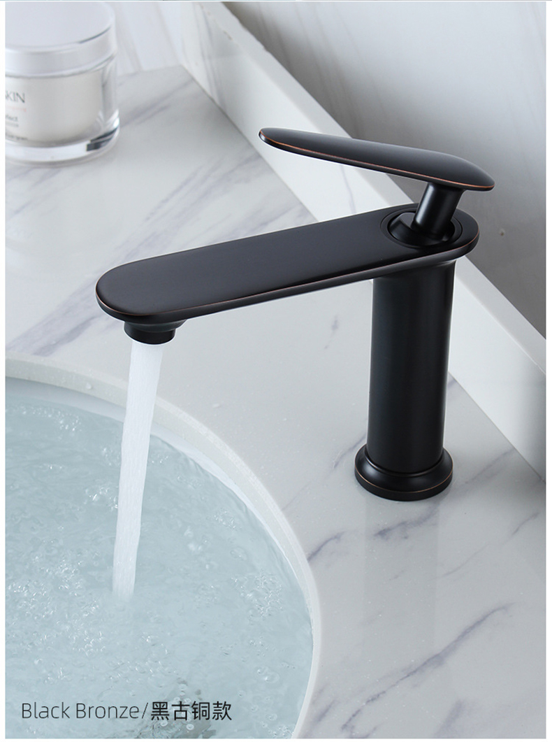 洗手池洗漱台洗脸盆水龙头黑金家用厕所装修卫浴新款单把轻奢款白金色