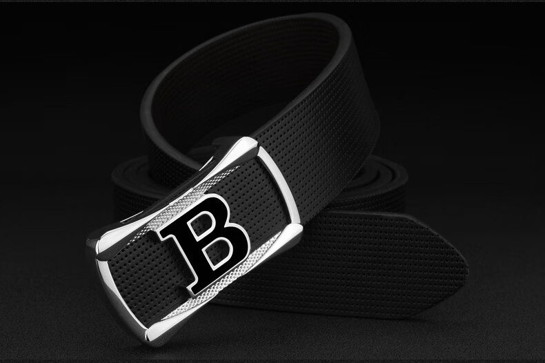 皮尔卡丹b字母皮带男士真皮平滑扣白色发型师腰带男韩版潮流休闲夜店