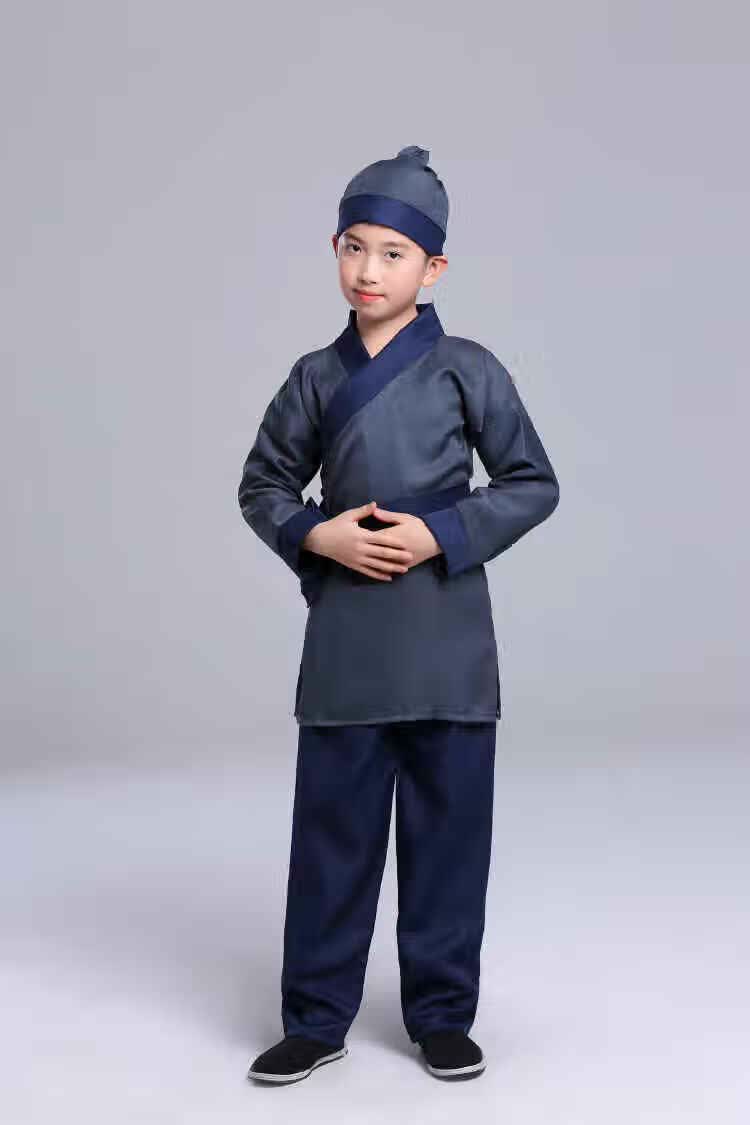 店小二演出服古装汉服套装儿童村民衣服男女演出服装古代老百姓表演服