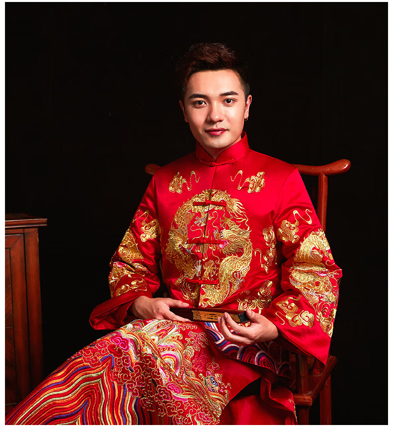 新郎秀禾服大码男士秀禾服男装新郎装中式结婚礼服敬酒服唐装龙凤褂加
