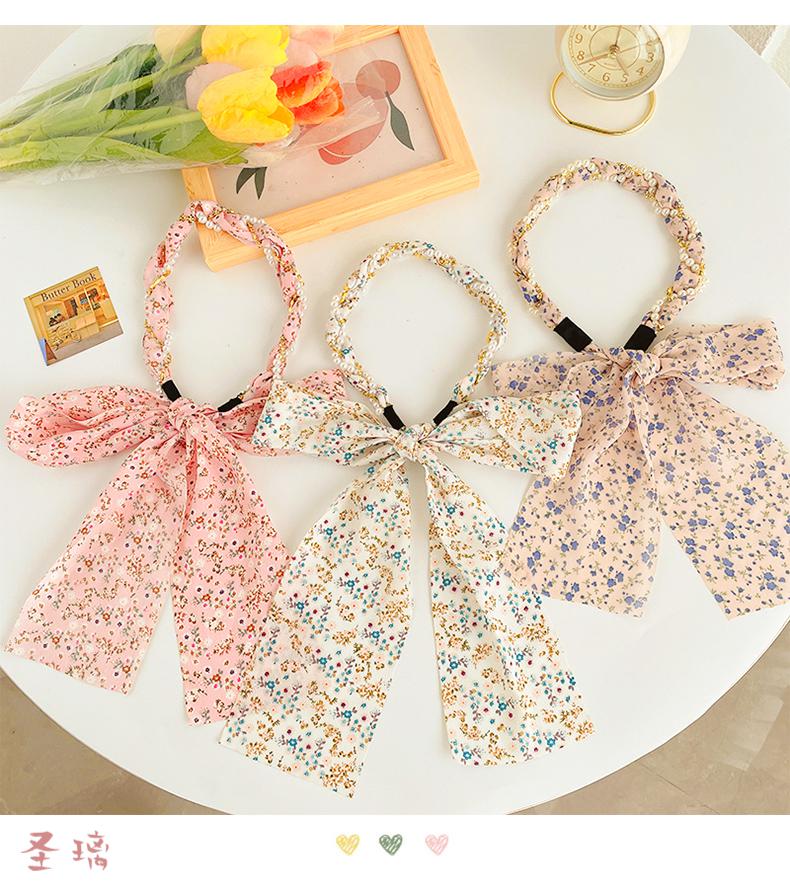 圣璃 儿童仿珍珠绑发发带女童公主丝带编发头饰小女孩带飘带发箍花环