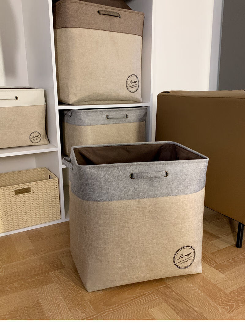 邮票风大容量加厚布艺带束口衣服收纳袋搬家袋宿舍衣服新款脏衣桶灰色
