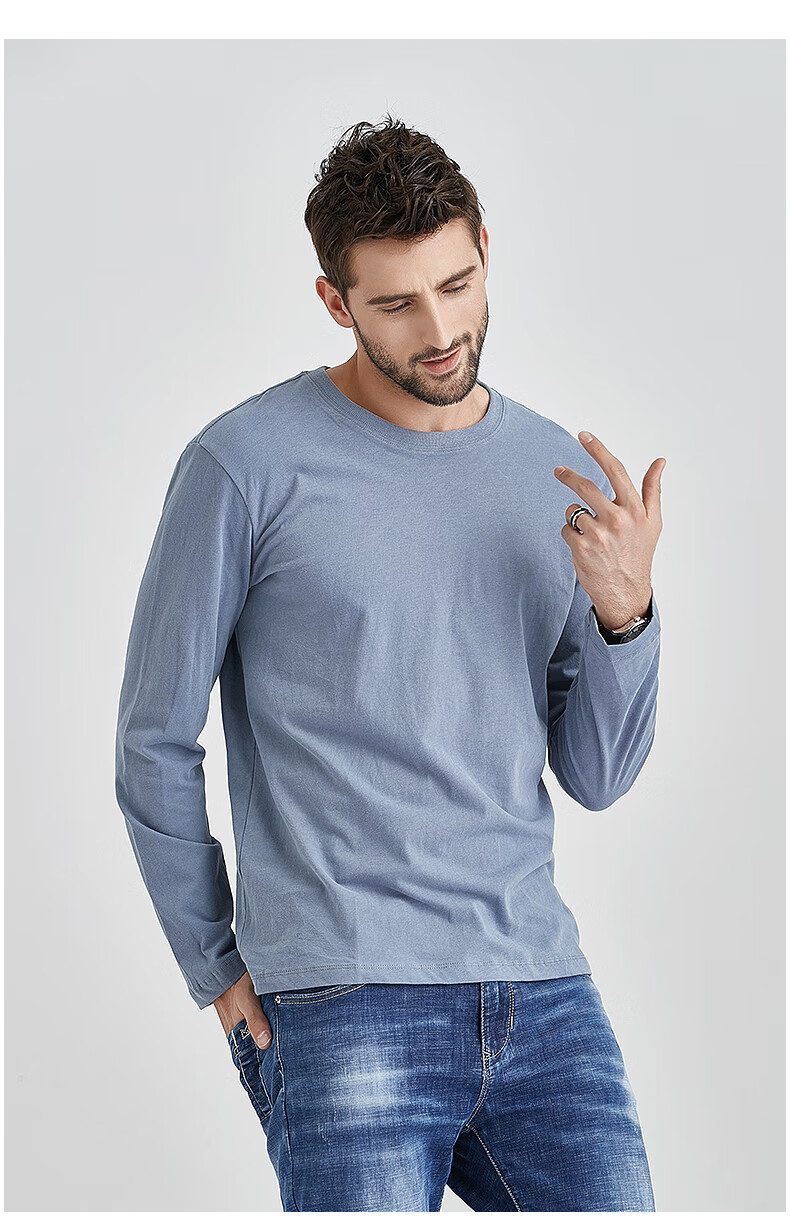 年秋季秋季新款圆领标准型打底衫纯棉秋衣服装男士汗t恤衫秋冬天穿的