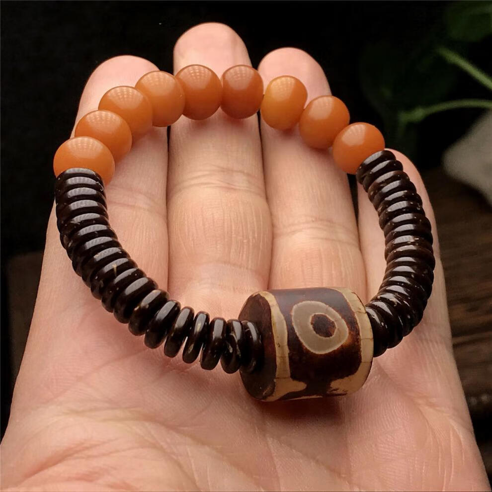 【绵德】绕指柔白玉绿菩提根手串女阴皮绿桶珠复古名族风化手持念珠