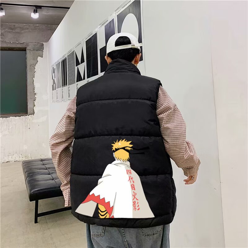 林中寻火影忍者马甲男秋冬季韩版休闲潮流中学生马夹连帽保暖外套男