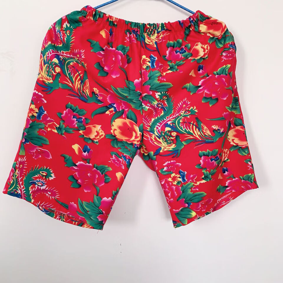 鸣貂保罗网红东北大花布沙滩短裤海边花裤衩休闲宽松二人转搞笑演出服