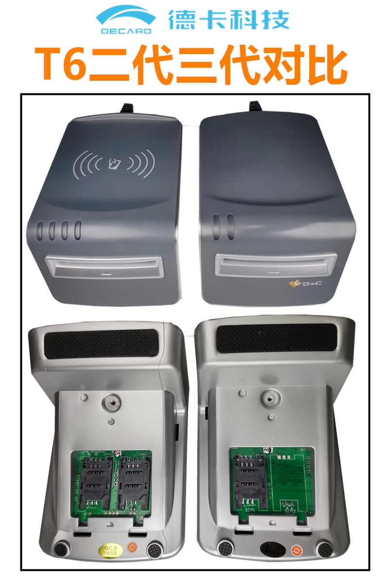 重庆医院药房药店深圳德卡t6医保读卡器电子社保卡刷卡机ic读写机