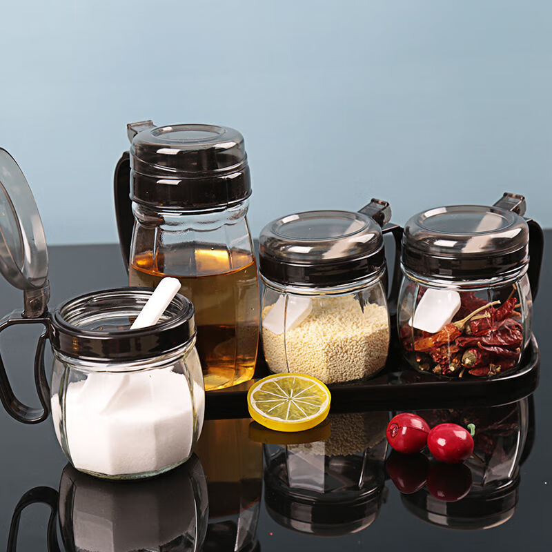 厨房玻璃调料盒油壶盐罐调味罐佐料瓶调味罐套装调味收纳小帮手 玫瑰