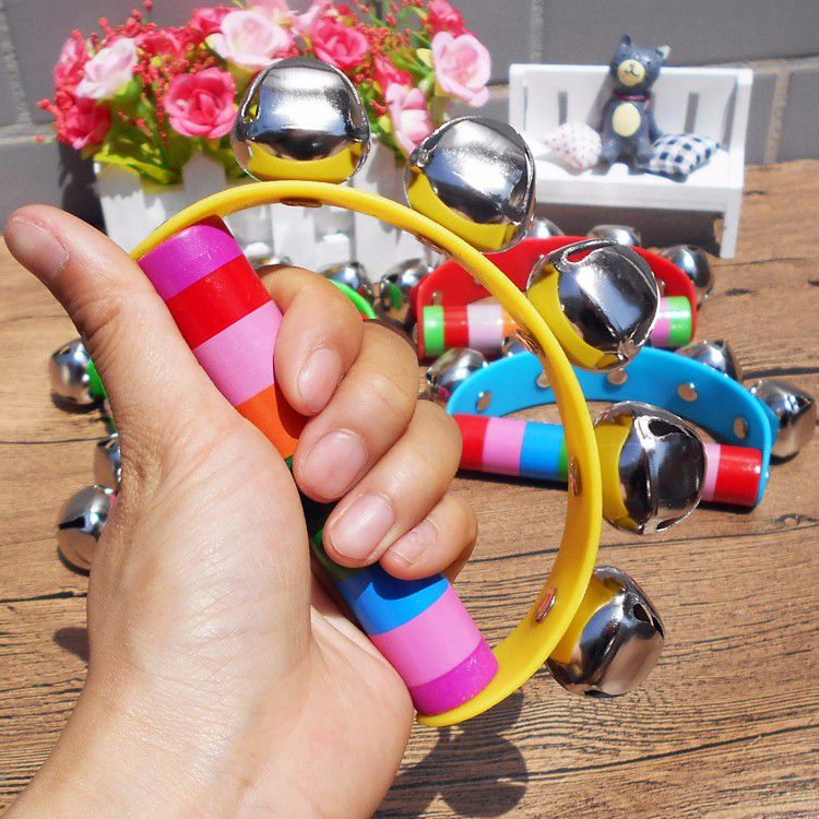 木制手摇铃婴幼儿音乐玩具半圆摇铃握铃皮铃奥尔夫舞蹈乐器红色摇铃