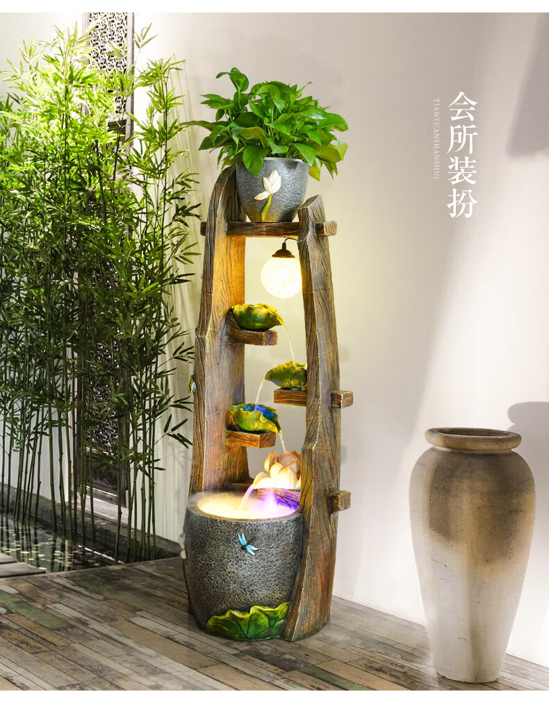 现代新中式创意流水喷泉风水轮客厅摆件家庭居装饰品乔迁新居礼品