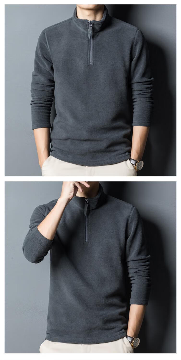 啄木鸟春季男装长袖男新款半拉链卫衣男套头立领摇粒绒打底衫早春百搭