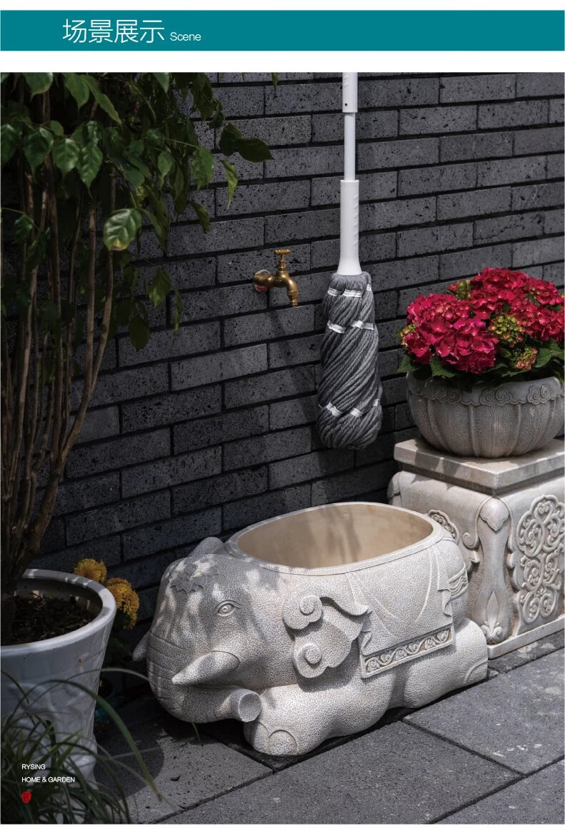 新中式花园布置摆件 创意户外庭院拖把池别墅景观造景装饰水池 户外