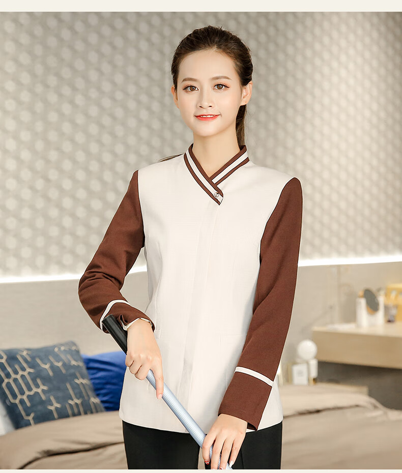 保洁服长袖秋冬装女客房服务员阿姨工装物业清洁pa工作服 女士米白色