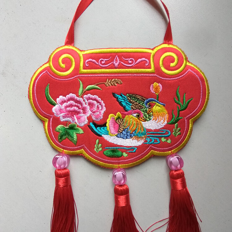 庆阳香包订婚锁结婚锁民间工艺 红色(鸳鸯锁加大款一对)主体宽19高13