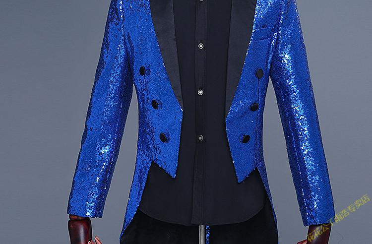 男亮片燕尾服舞台演出礼服魔术师外套主持美声合唱指挥服新品 宝蓝 