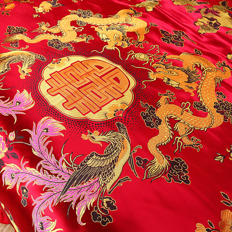 佰臻杭州丝绸织锦缎婚庆被套大红绿软锻被面绸缎被罩结婚喜被龙凤百子