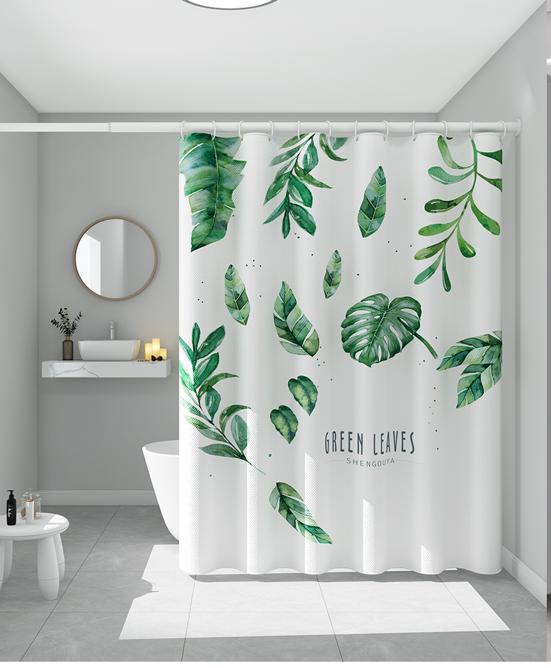 柚狮北欧日式ins浴帘简约卫生间浴室套装免打孔防水洗澡帘隔断帘窗帘