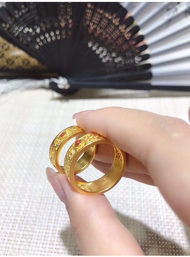 老凤凰龙凤黄金戒指情侣款一对999足金古法金对戒足金花丝镶嵌红玛瑙
