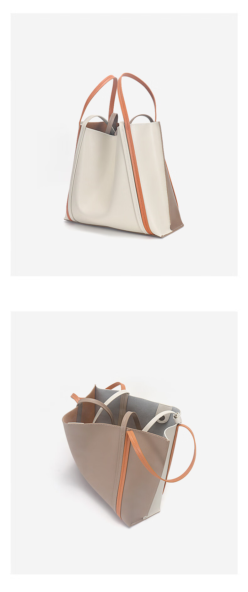 dgvs品牌轻奢女包牛皮子母包包新款小众设计托特包大容量通勤女包白拼