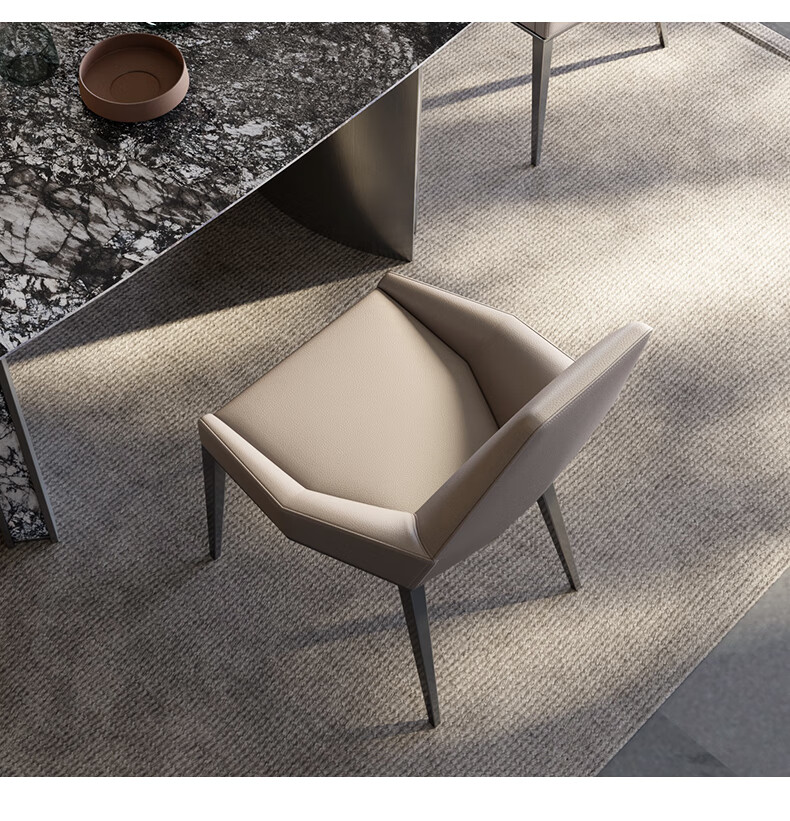 简约家用单人皮椅餐厅椅子时尚个性设计师高背单人椅餐椅超纤皮黑钛金