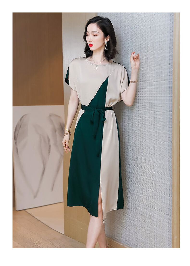 yishan真丝连衣裙女夏品牌女装重磅真丝连衣裙2021新款欧洲站收腰长款