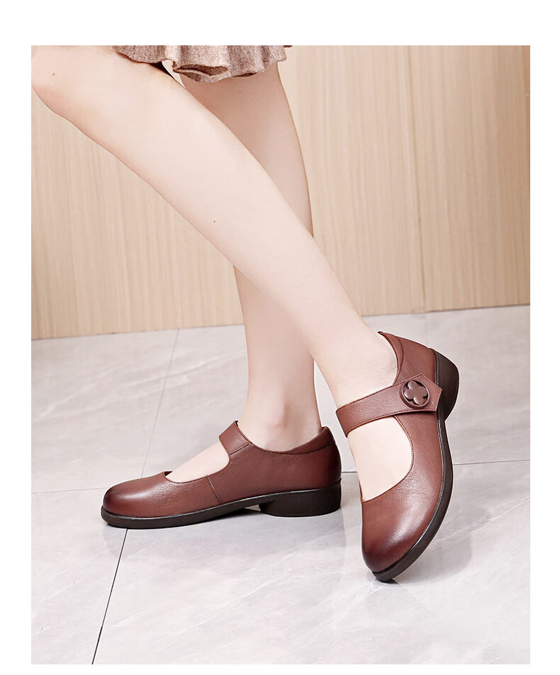 3515女鞋妈妈鞋女2022春新款真皮软底浅口单鞋中老年跳舞皮鞋品质定制