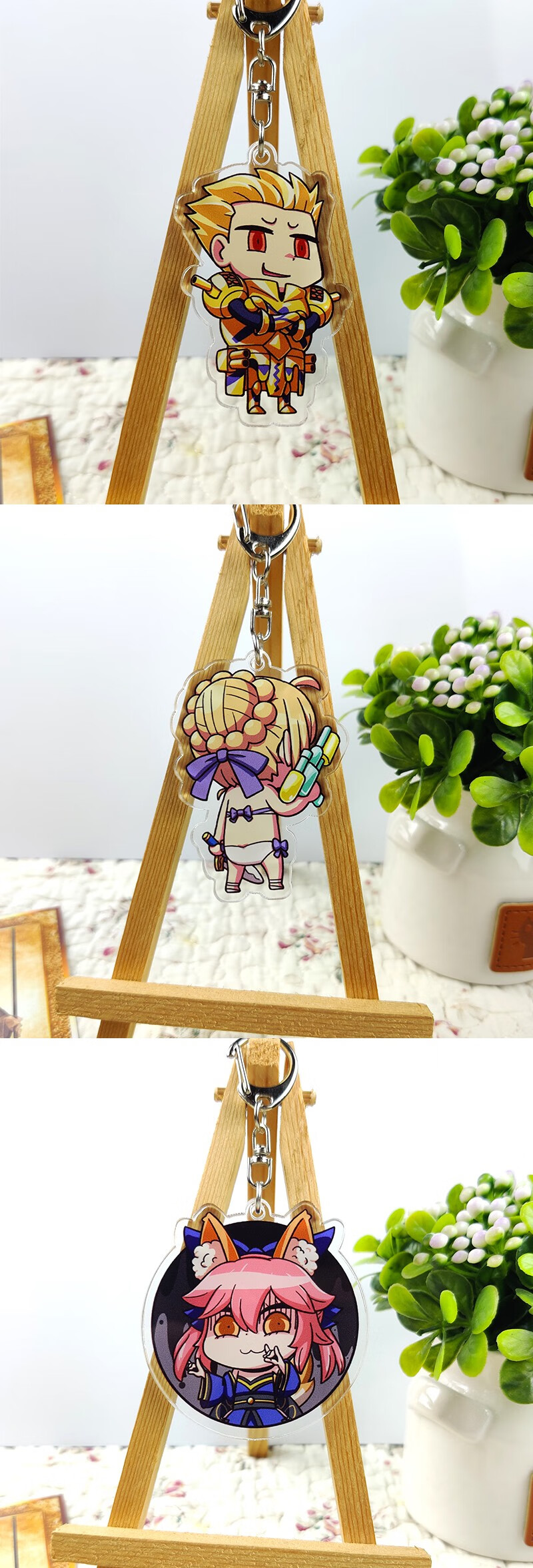 妙之锦创意礼品fatefgo钥匙扣愚人节金闪闪呆毛动漫周边二次元双面