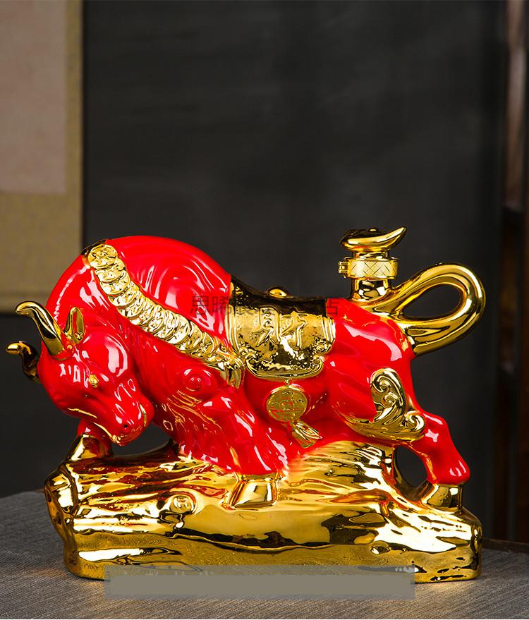 酒瓶摆件生肖牛陶瓷家用密封5斤装酒罐存酒送礼空钜惠 金牛-5斤装空酒