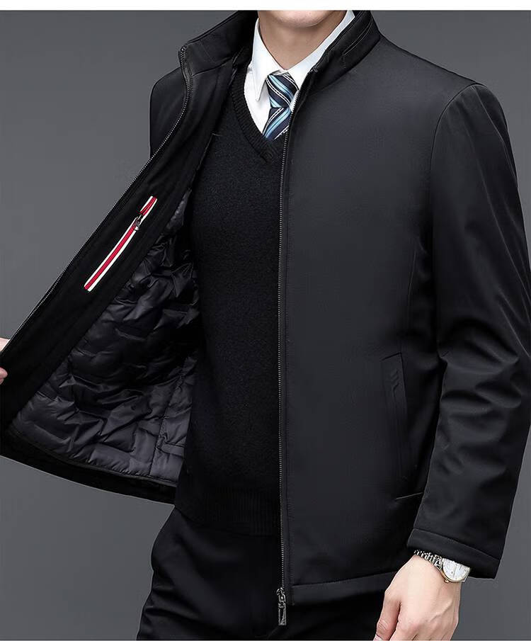 老爷车高档品牌夹克羽绒服男外套中长款中年白鸭绒宽松休闲商务男装