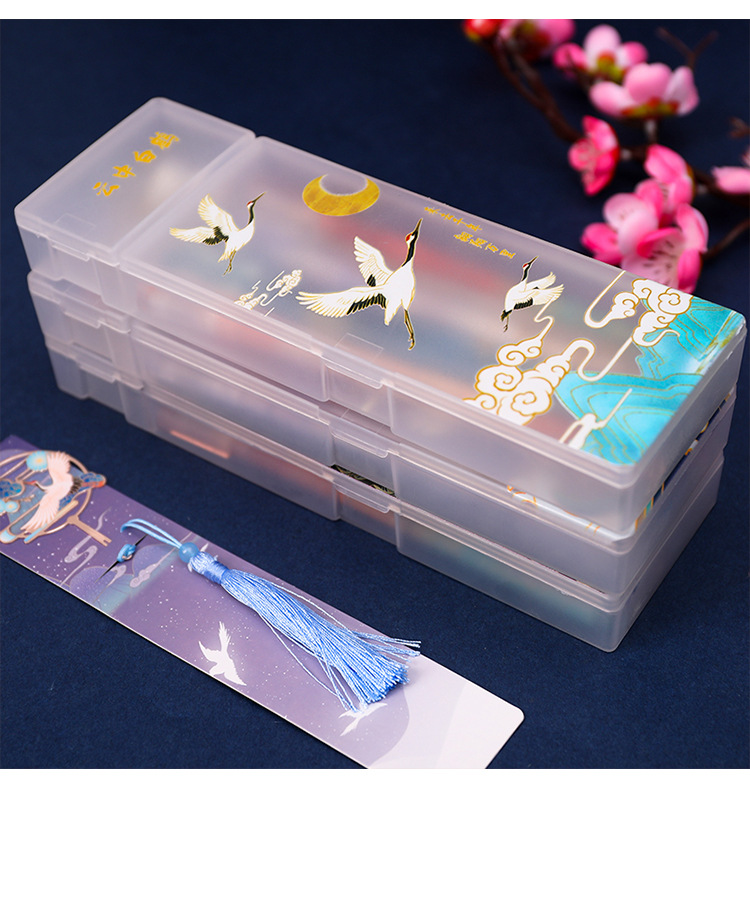 三个菜 古风笔盒 抖音网红同款铅笔盒网红文具盒仙鹤简约多功能简约