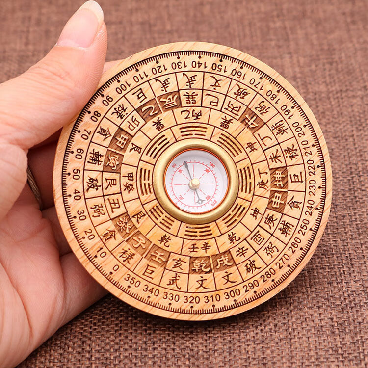 【米琪罗】罗盘风水盘高精度桃木罗盘综合盘圆形罗经家居摆件物品罗盘