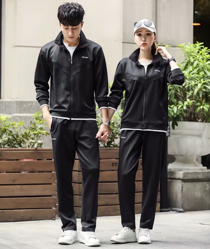 男女秋冬款情侣休闲运动服套装长袖长裤学生跑步运动卫衣 男款192黑色