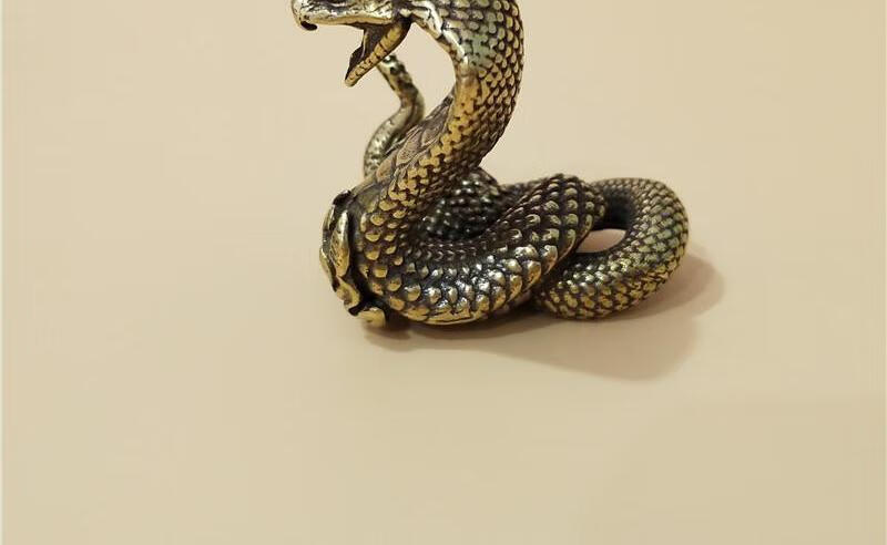 官方黄铜眼镜蛇文玩手把件生肖蛇生日礼物镇纸茶宠小bai件纯手工工艺